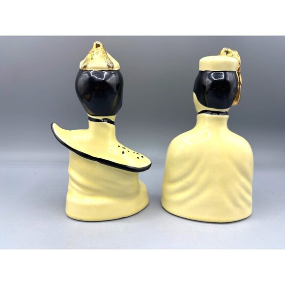 Vtg MCM Asian Ceramic Figurine Bust Pair Yellow Gold Accents - Picture 4 of 7